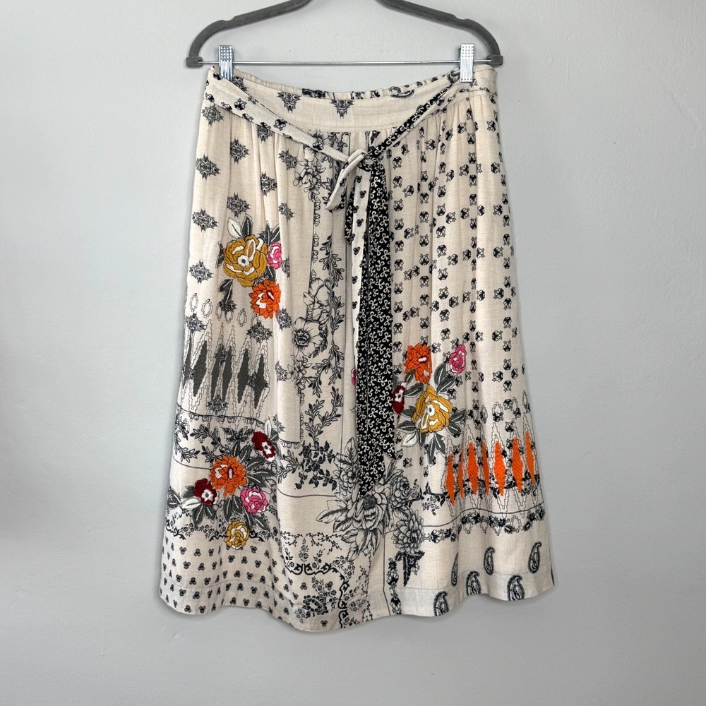 Anthropologie Vineet Bahl Devi Embroidered Midi Skirt Womens M Beige Boho Chic - Picture 3 of 14